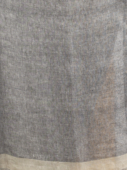 Women's Sage green violet half and half with ball buti pallu in silver zari border handwoven linen saree