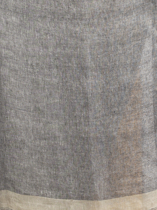 Women's Sage green violet half and half with ball buti pallu in silver zari border handwoven linen saree