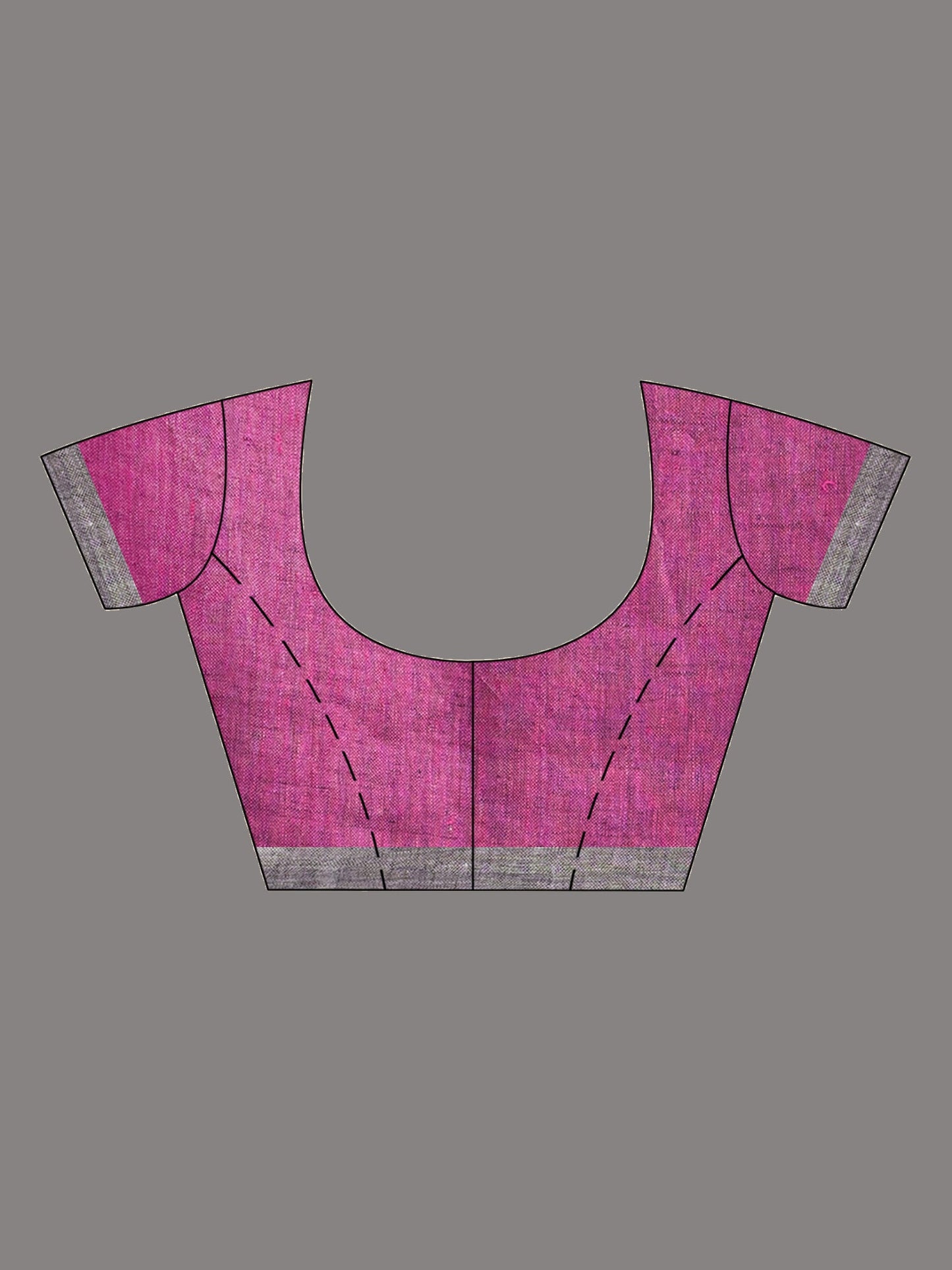 Women's grey black all body stipe with pink pallu in multi colou boeder handwoven linen saree