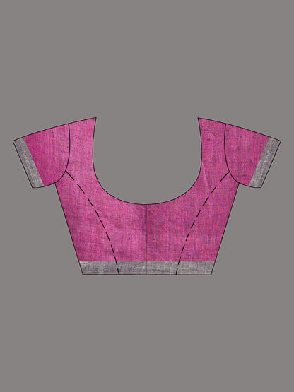 Women's grey black all body stipe with pink pallu in multi colou boeder handwoven linen saree