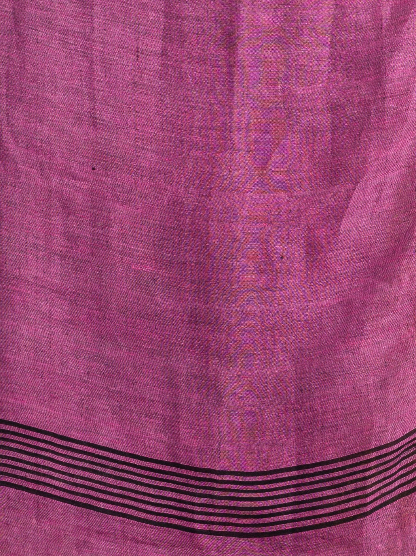 Women's grey black all body stipe with pink pallu in multi colou boeder handwoven linen saree