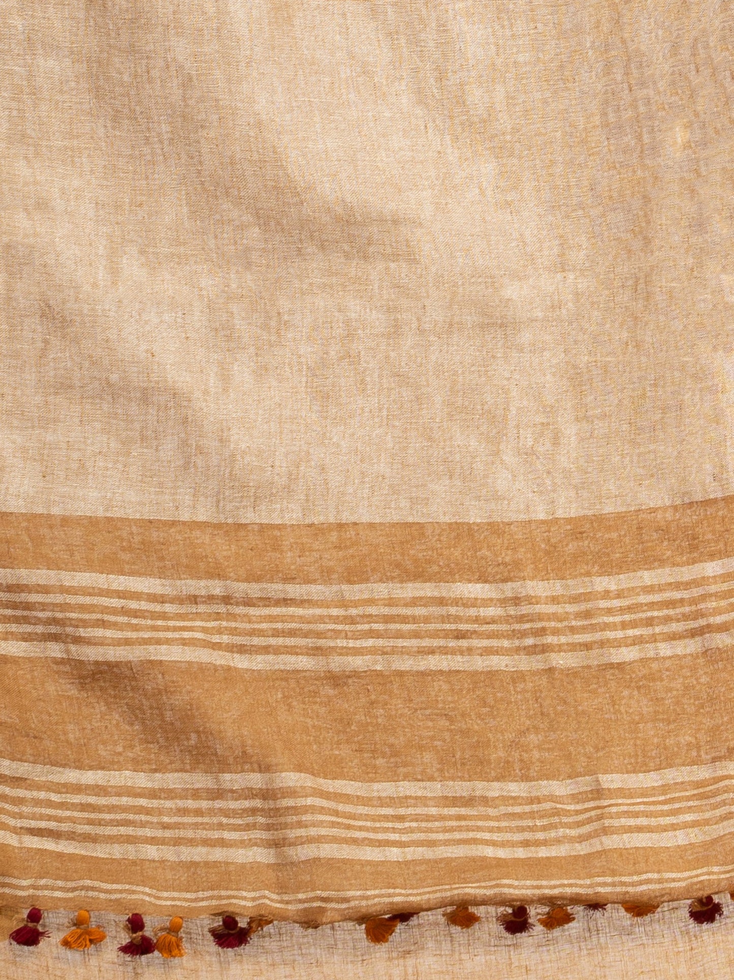 Women's saffron with silver zari pallu in silver zari border handwoven linen saree