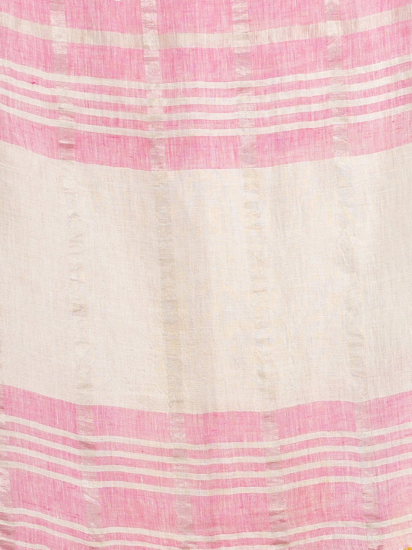 Women's green pink half and half ziri check with silver zari pallu in zari border handwoven linen saree
