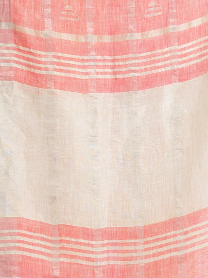Women's Sky pink half and half ziri check with silver zari pallu in zari border handwoven linen saree