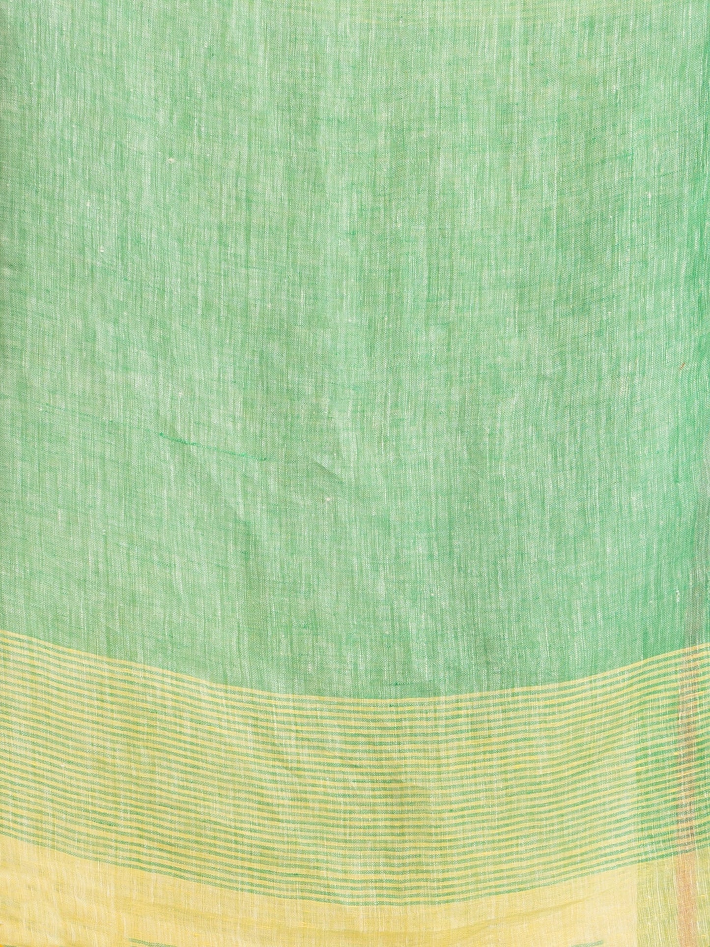 Women's Yellow with green pallu in multi colour boeder handwoven linen saree
