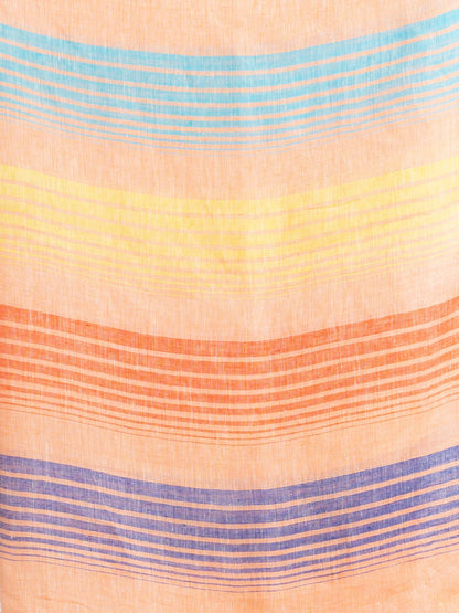 Women's Peach with multi colour pallu handwoven linen saree
