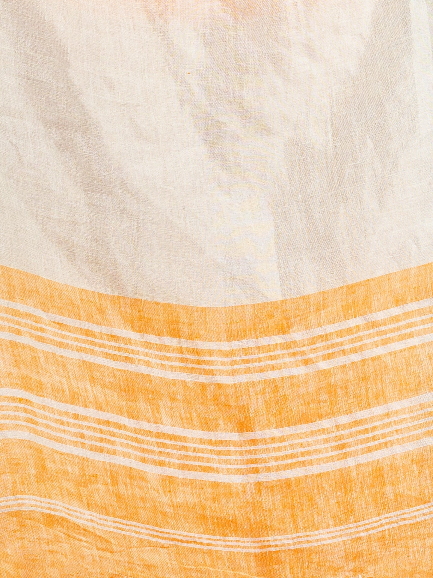 Women's Orange with silver zari pallu in silver zari border handwoven linen saree