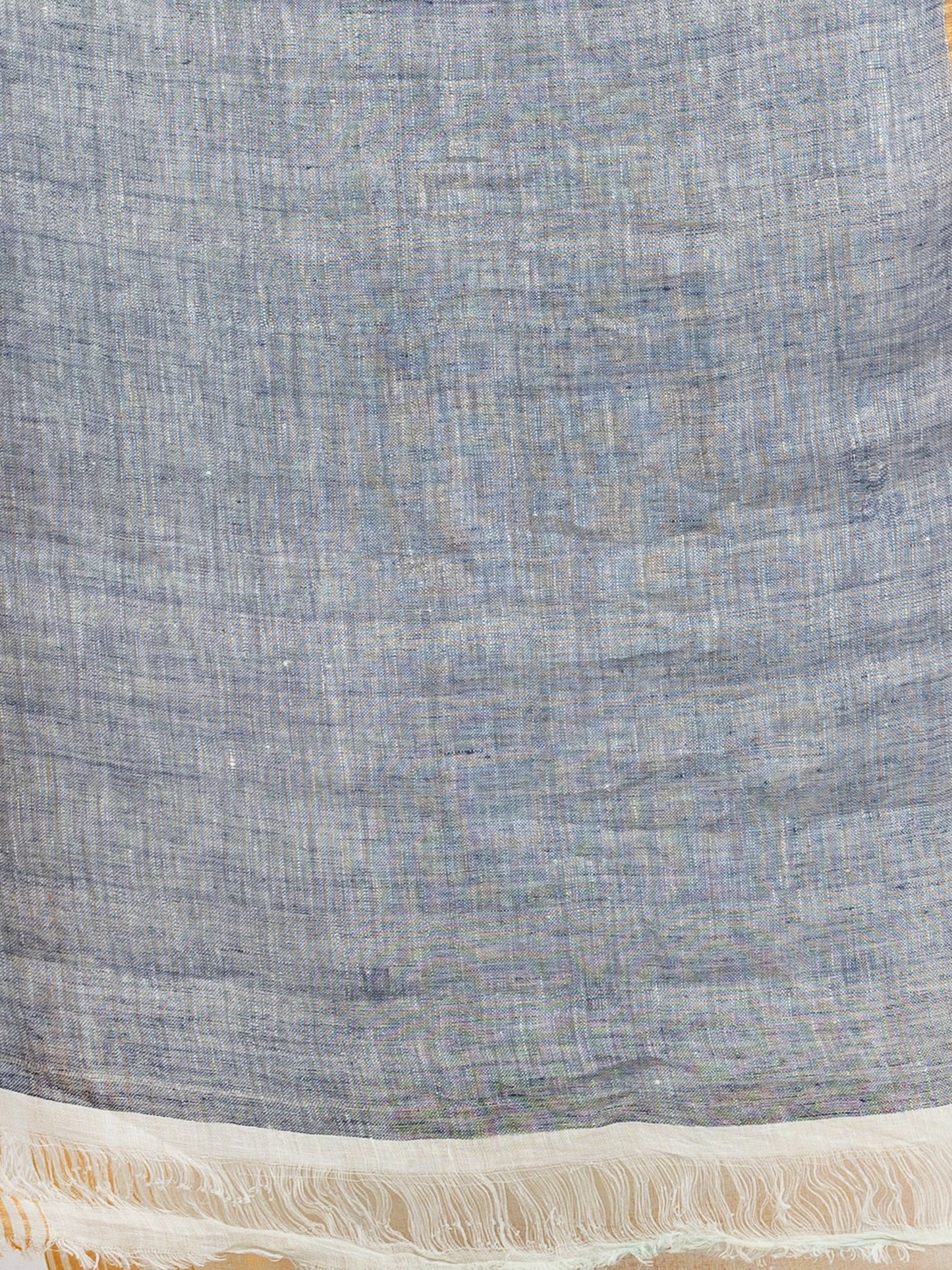 Women's white half body buti with gold zari and nevy blue pallu in gold zari border handwoven linen saree