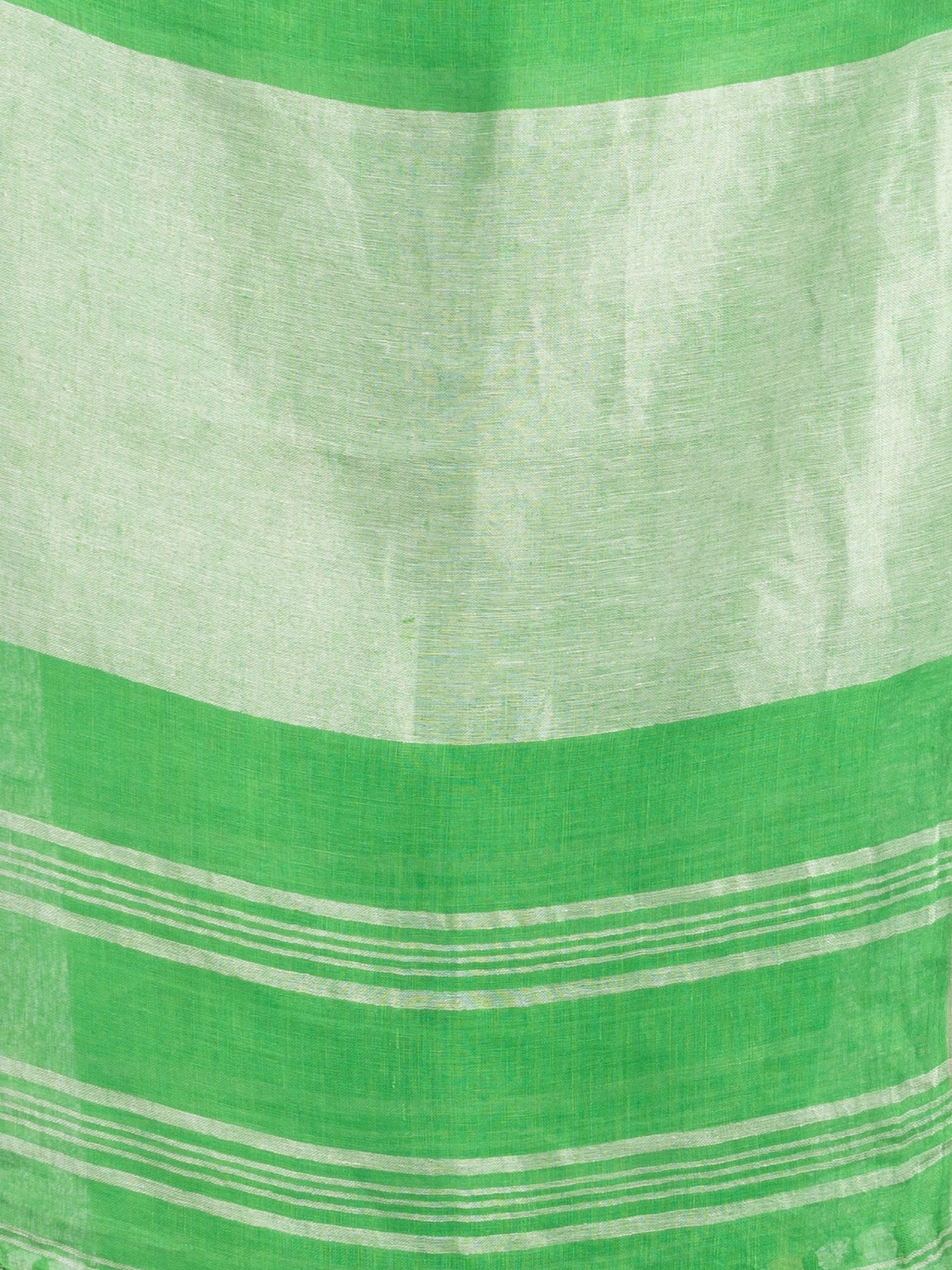 Women's Green with silver zari pallu in silver zari border handwoven linen saree
