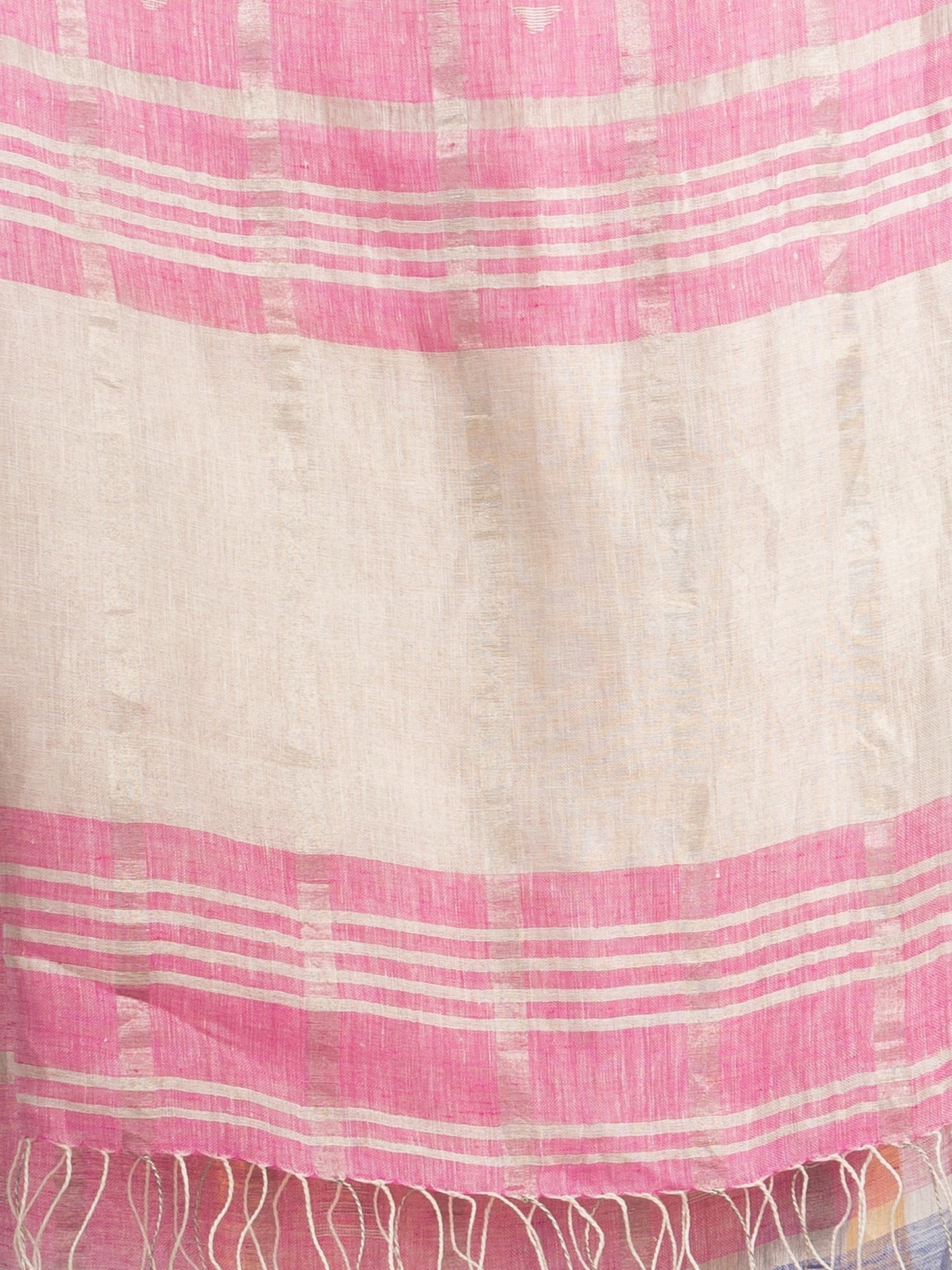 Women's Drak sky pink half and half ziri check with silver zari pallu in zari border handwoven linen saree