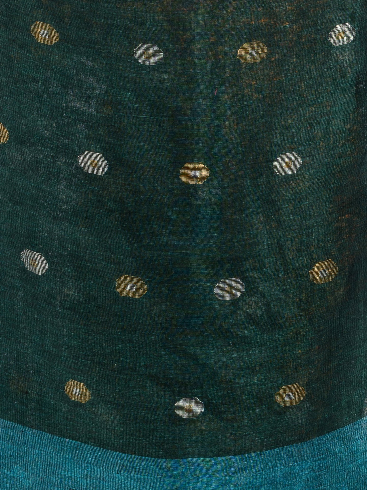 Women's Sky blue battle green half and half with ball buti pallu in silver zari border handwoven linen saree