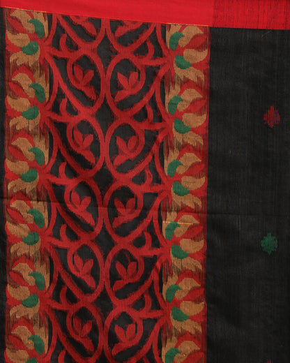 Women's Black Matka Silk Handloom Traditional Jamdani Saree