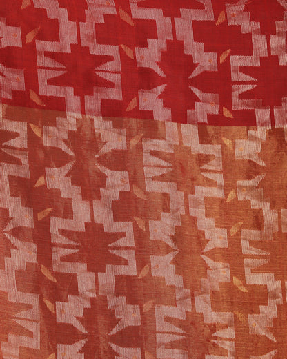 Women's Red Matka Silk Handloom Traditional Sequin Jamdani Saree