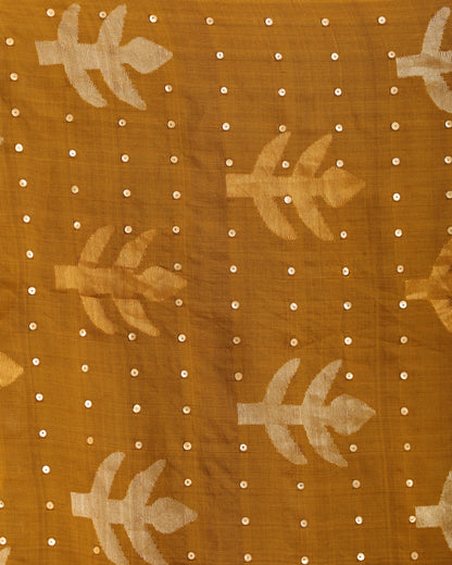 Women's Yellow Matka Silk Handloom Traditional Chumki Jamdani Saree
