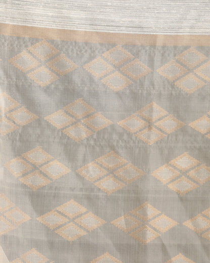Women's White Matka Silk Handloom Traditional Sequin Jamdani Saree