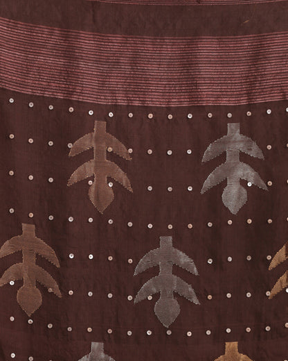 Women's Copper Rose Matka Silk Handloom Traditional Sequin Jamdani Saree