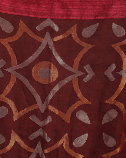 Women's Dark Fuchia Matka Silk Handloom Traditional Sequin Jamdani Saree