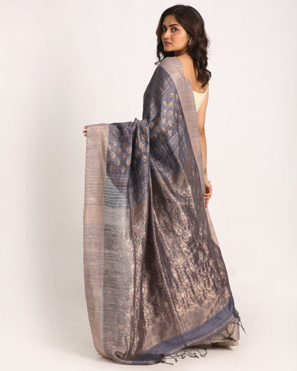 Women's Grey Handloom Traditional Tangail Matka Silk Saree