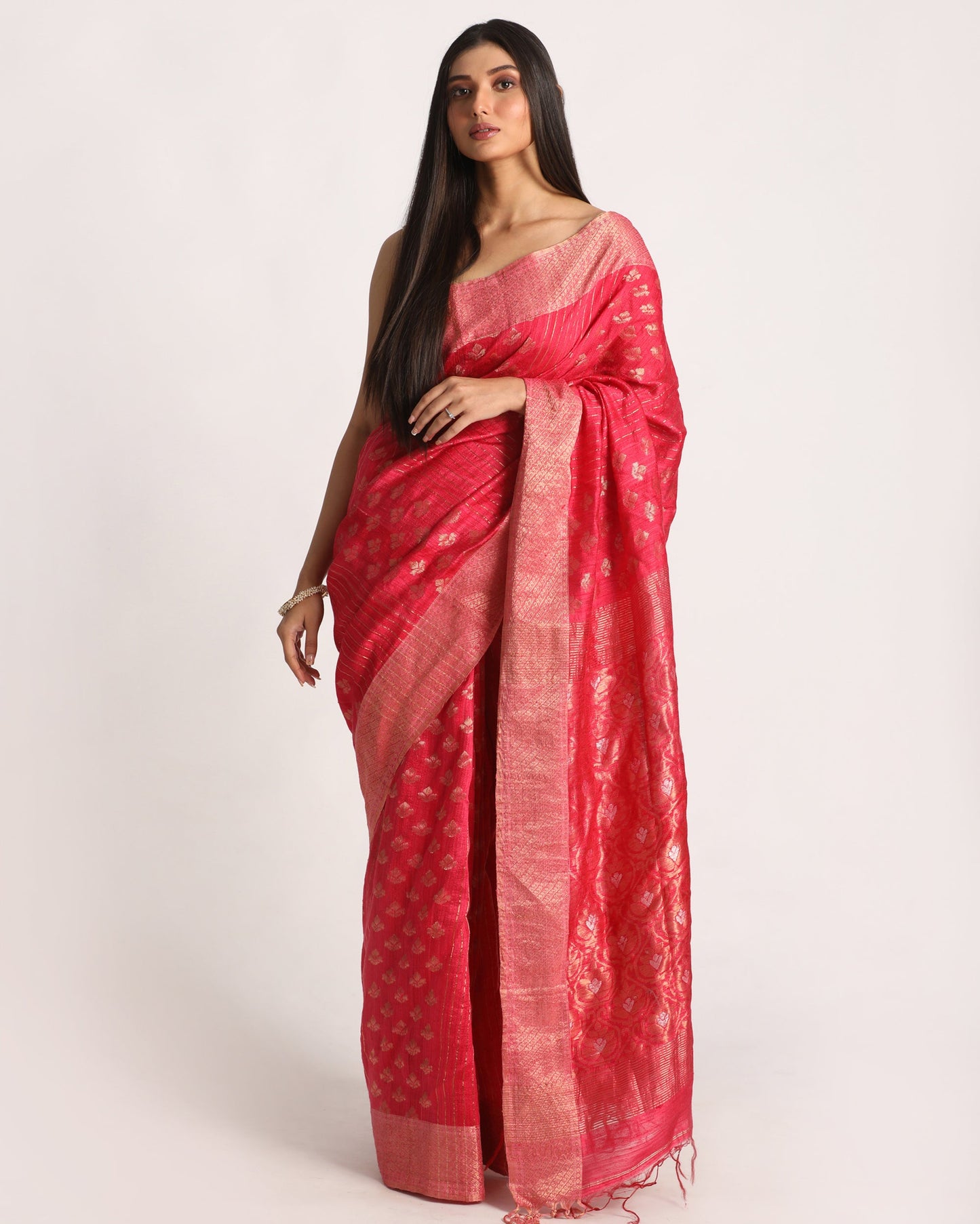 Women's Pink Handloom Traditional Tangail Matka Silk Saree