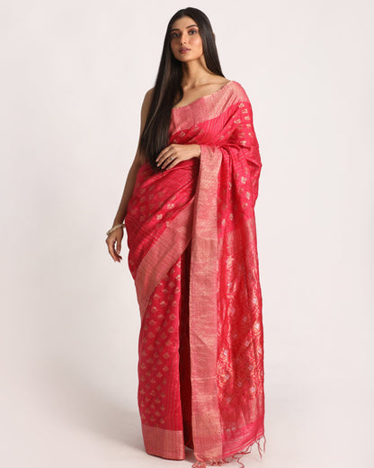 Women's Pink Handloom Traditional Tangail Matka Silk Saree