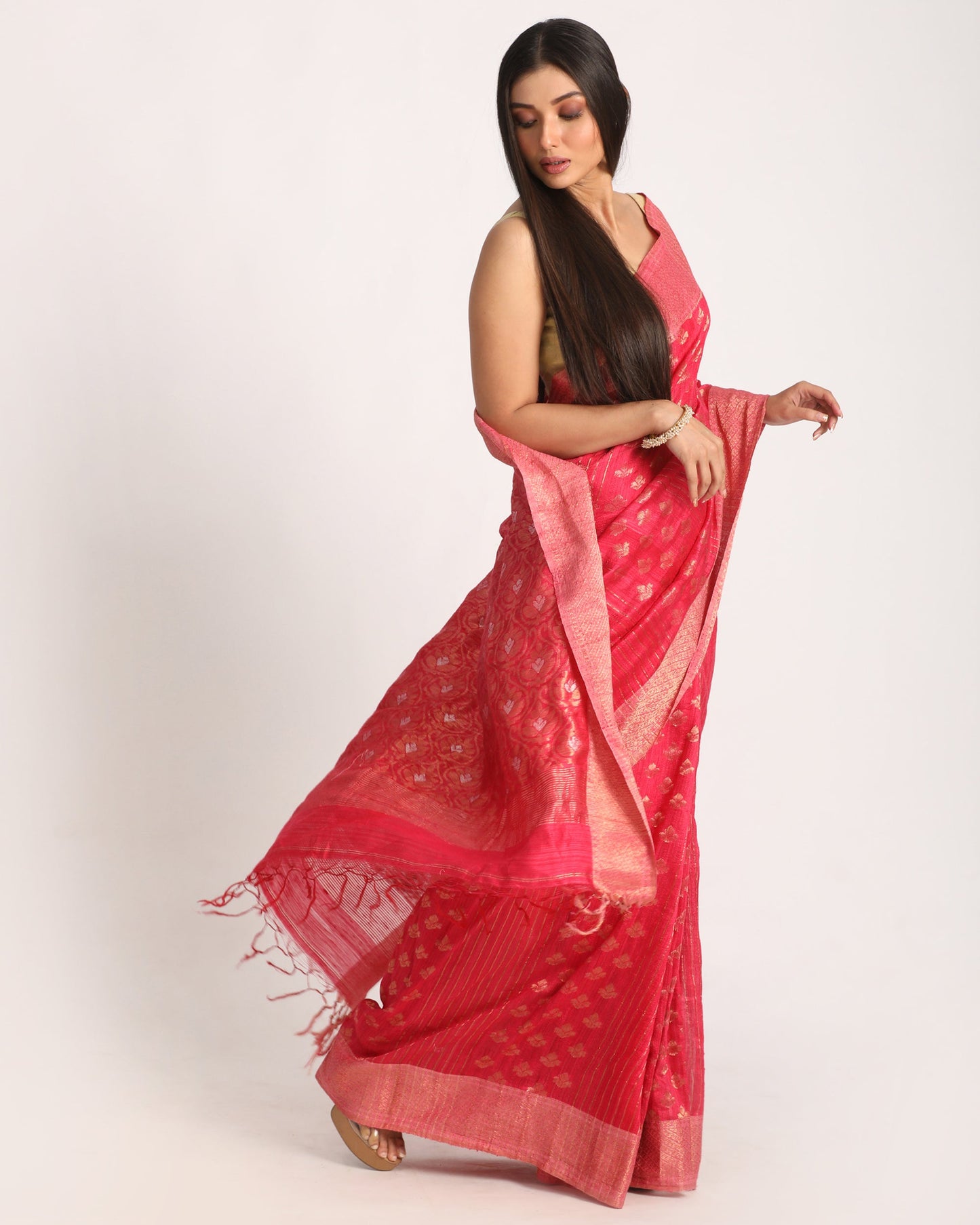 Women's Pink Handloom Traditional Tangail Matka Silk Saree