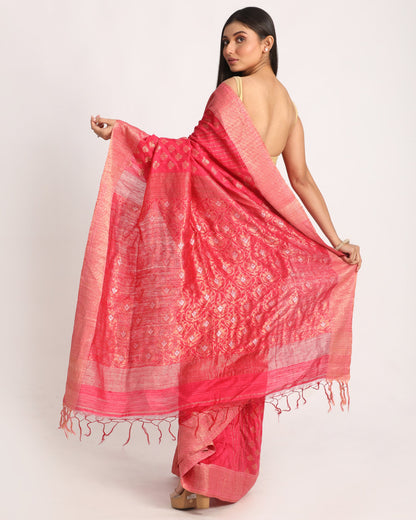 Women's Pink Handloom Traditional Tangail Matka Silk Saree