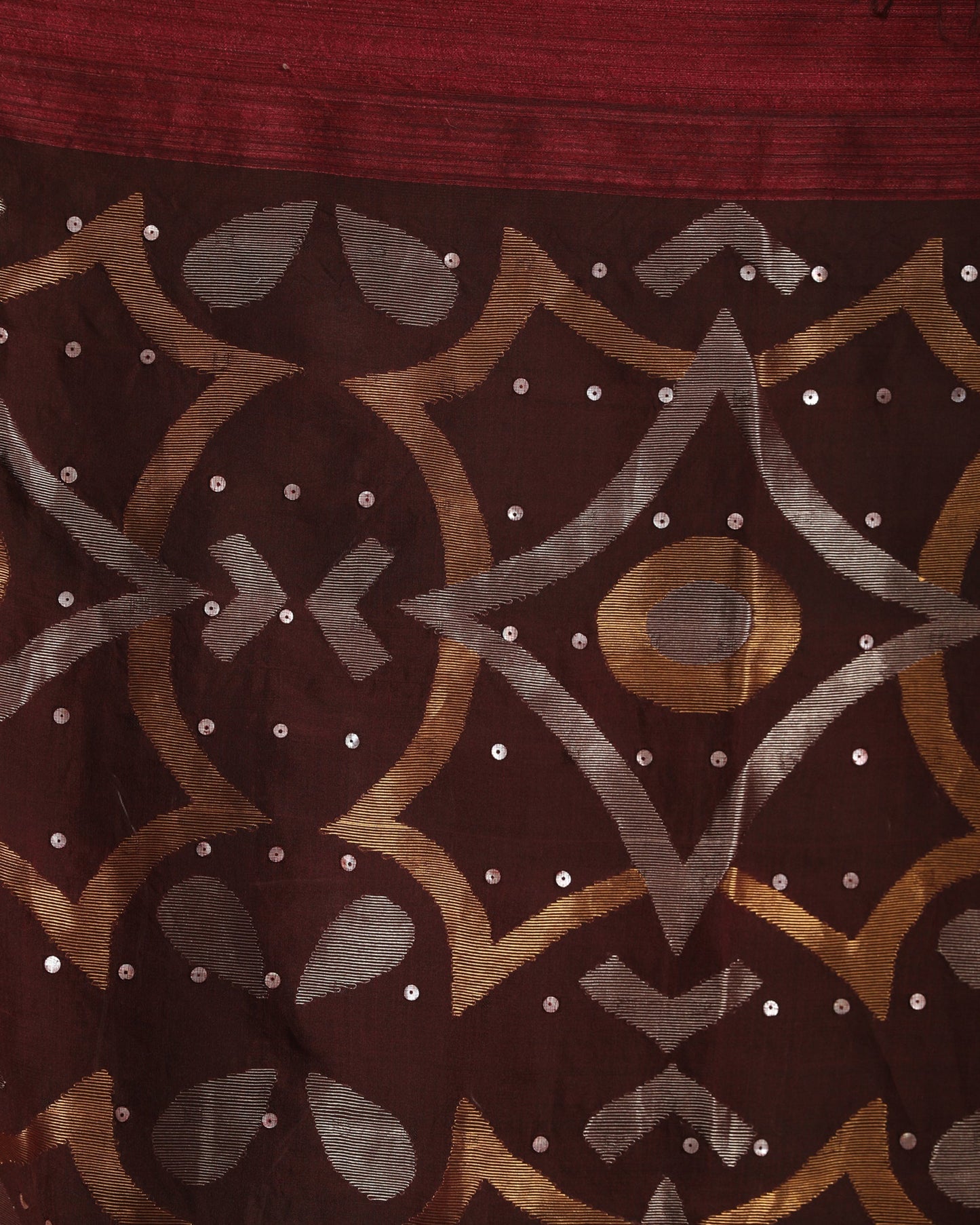 Women's Deep Maroon Matka Silk Handloom Traditional Sequin Jamdani Saree