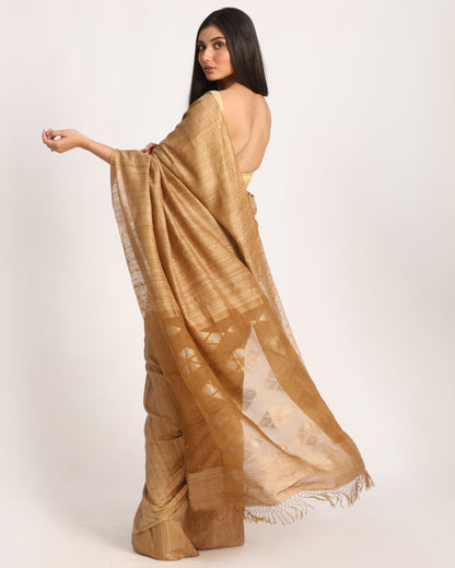 Women's Deep Tan Matka Silk Handloom Traditional Jamdani Saree