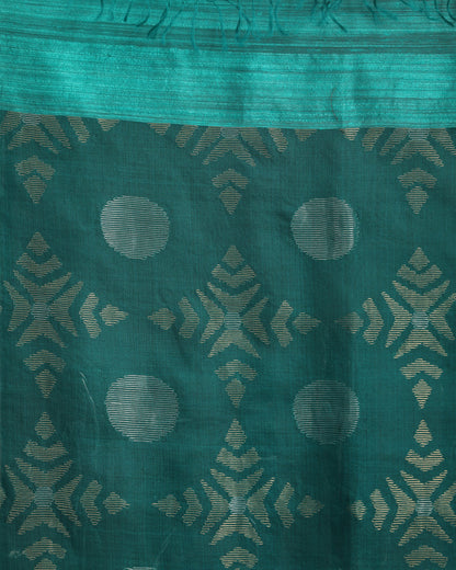 Women's Deep Cyan Matka Silk Handloom Traditional Jamdani Saree