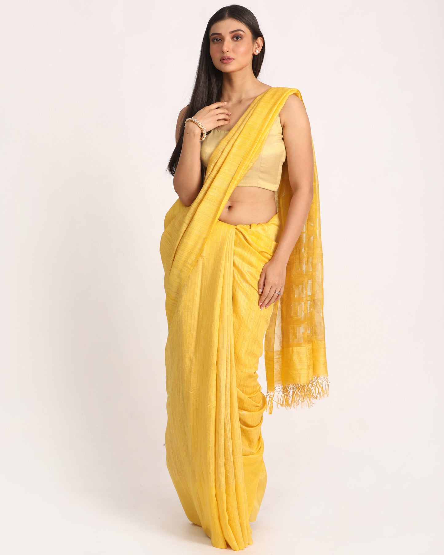 Women's Lemon Matka Silk Handloom Traditional Jamdani Saree