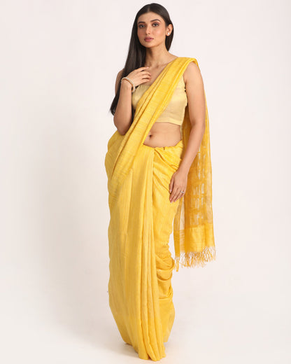 Women's Lemon Matka Silk Handloom Traditional Jamdani Saree