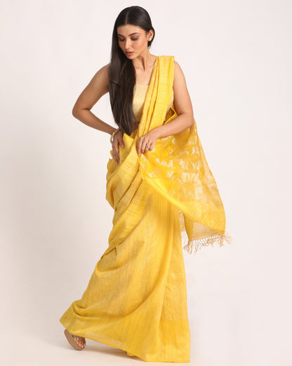 Women's Lemon Matka Silk Handloom Traditional Jamdani Saree