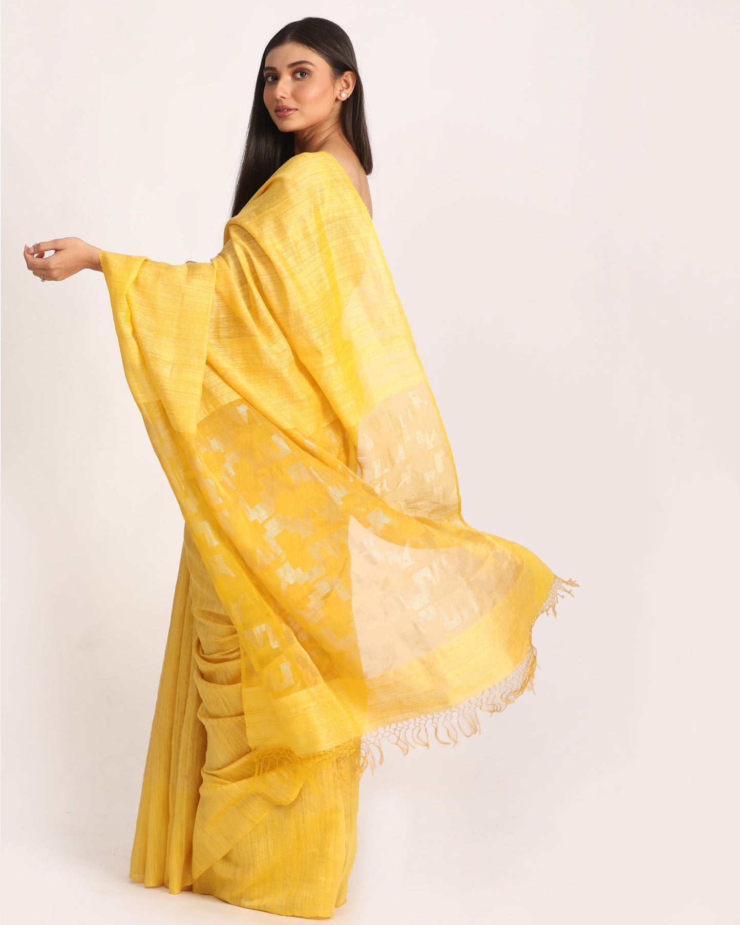 Women's Lemon Matka Silk Handloom Traditional Jamdani Saree