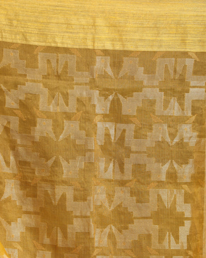 Women's Lemon Matka Silk Handloom Traditional Jamdani Saree