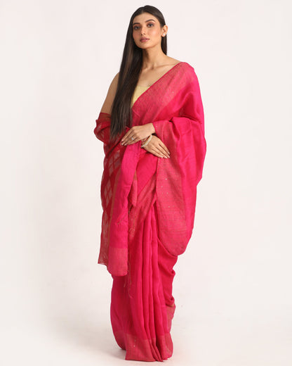 Women's Fuchsia Matka Silk Handloom Traditional Sequin Jamdani Saree