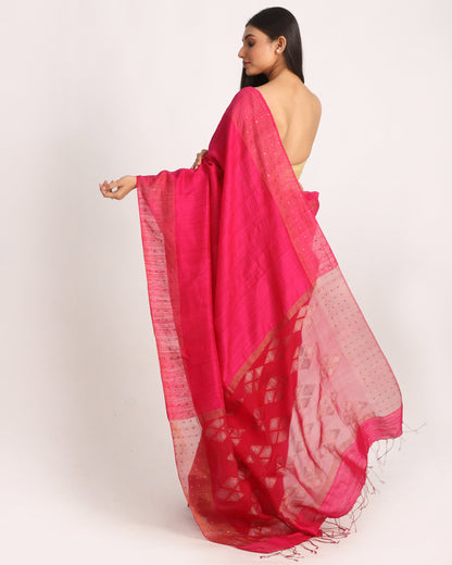 Women's Fuchsia Matka Silk Handloom Traditional Sequin Jamdani Saree