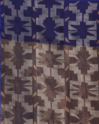 Women's Royel Blue Matka Silk Handloom Traditional Jamdani Saree