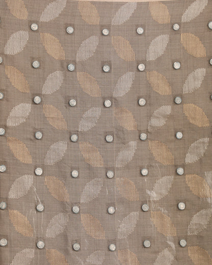 Women's Beige Matka Silk Handloom Traditional Sequin Jamdani Saree