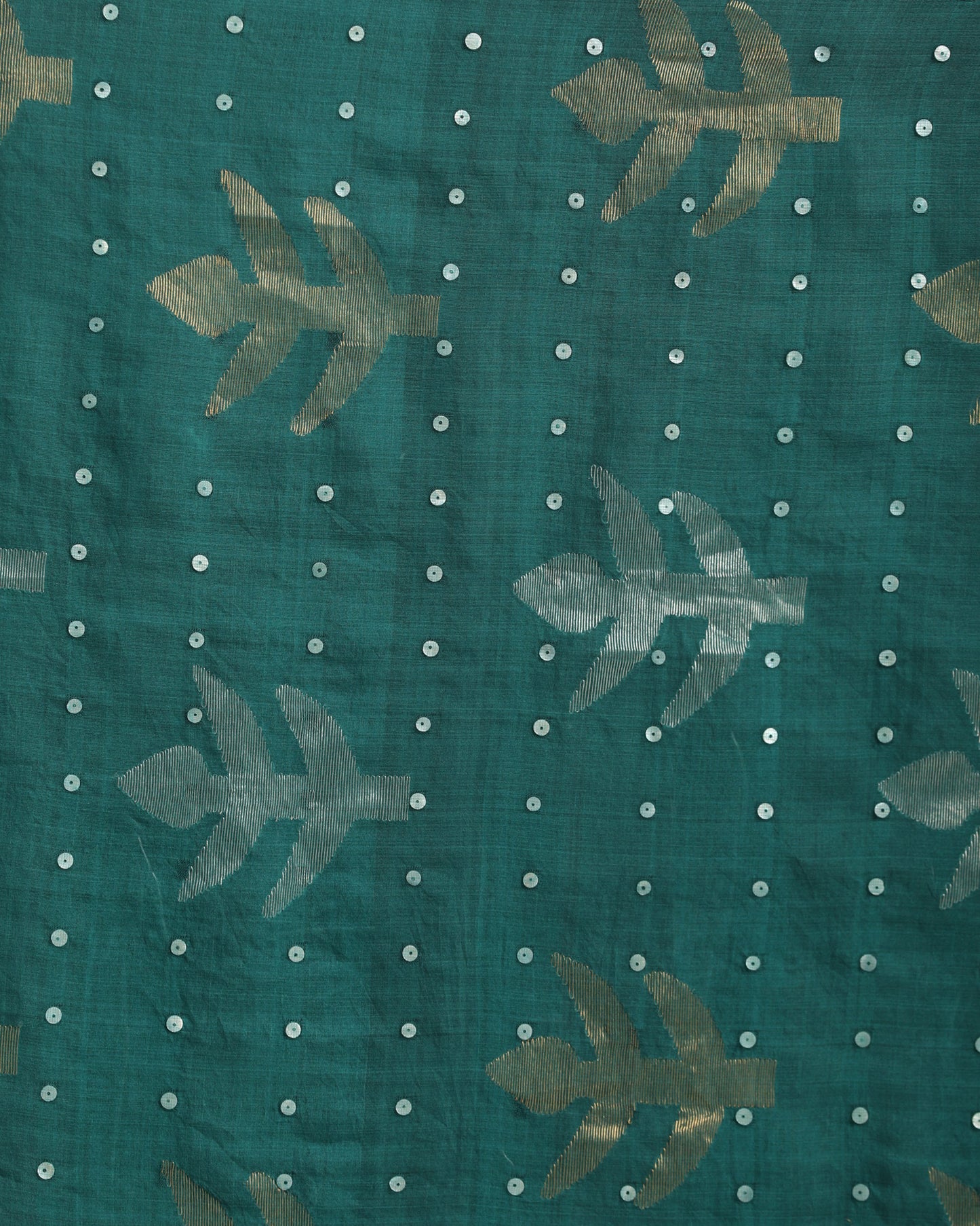 Women's Teal Matka Silk Handloom Traditional Sequin Jamdani Saree