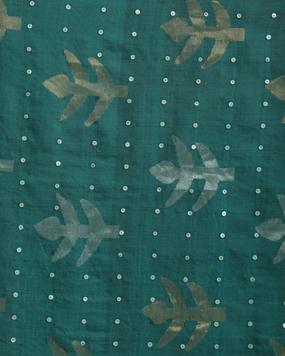 Women's Teal Matka Silk Handloom Traditional Sequin Jamdani Saree