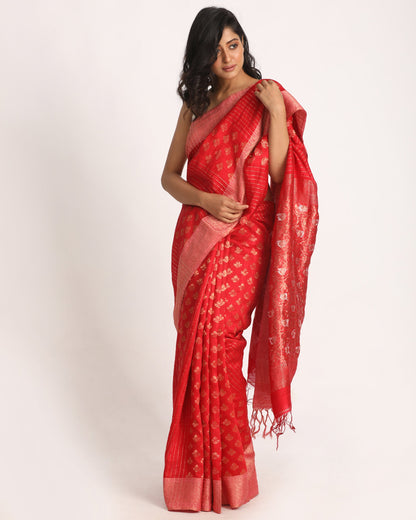 Women's Red Handloom Traditional Tangail Matka Silk Saree