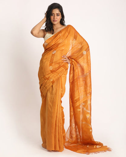 Women's Orange Matka Silk Handloom Traditional Sequin Jamdani Saree