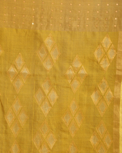Women's Yellow Matka Silk Handloom Traditional Jamdani Saree