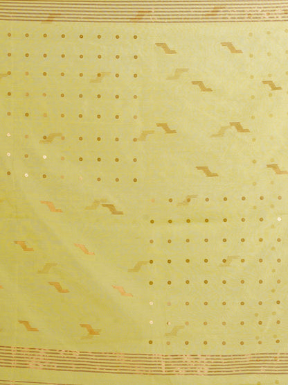 Women's Lemon Yollow Silk Cotton Pocket Chumki Jamdani handloom saree