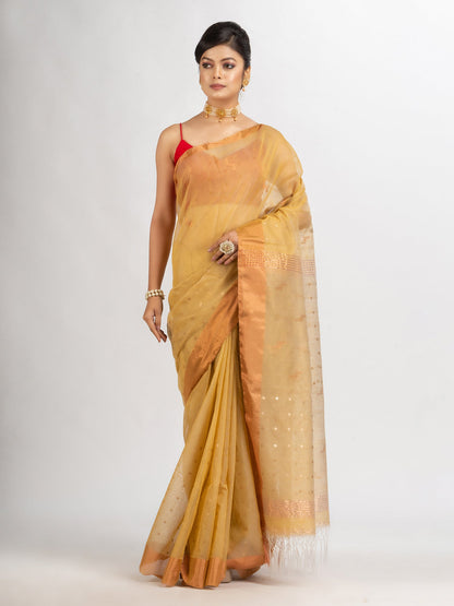 Women's Natural Tussar Colour Silk Cotton Pocket Chumki Jamdani handloom saree