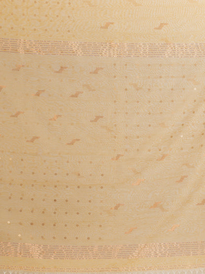 Women's Natural Tussar Colour Silk Cotton Pocket Chumki Jamdani handloom saree