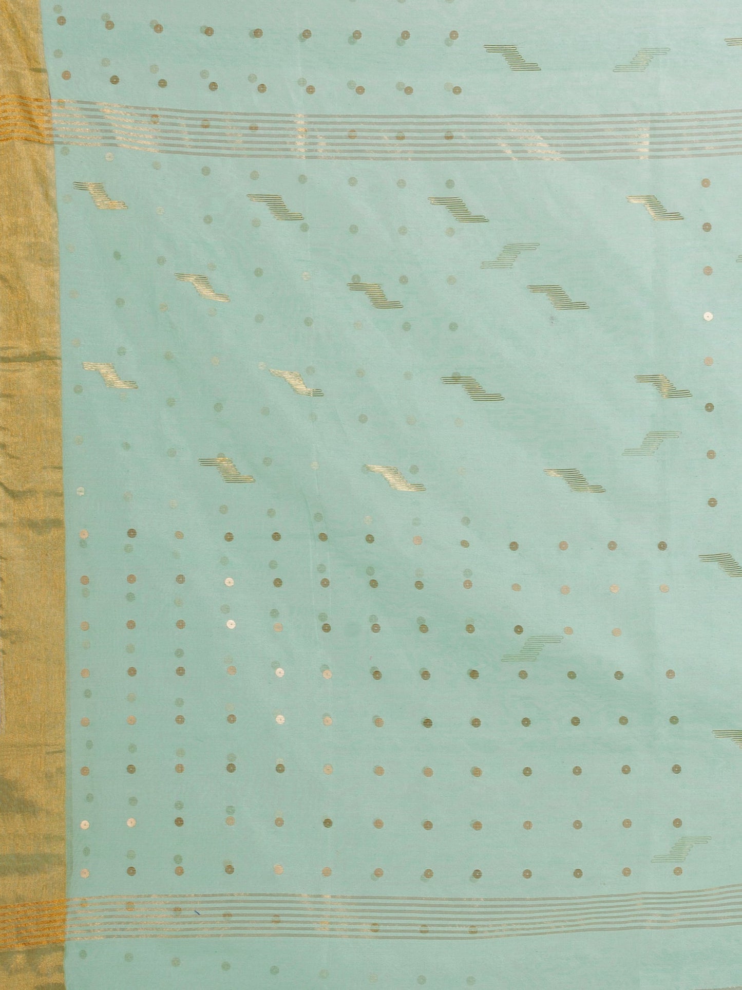 Women's Pastel Green Silk Cotton Pocket Chumki Jamdani handloom saree