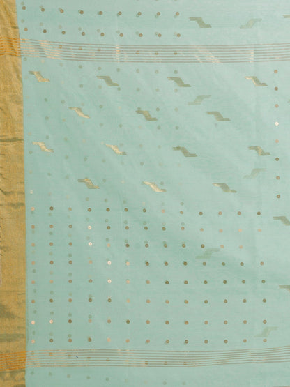Women's Pastel Green Silk Cotton Pocket Chumki Jamdani handloom saree