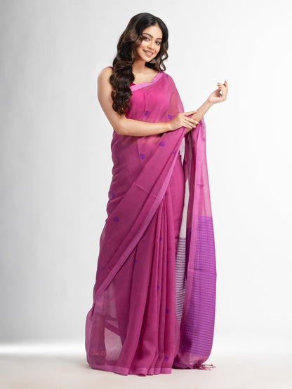 Women's Magenta resham cotton kota check all over Buti jacquqrd Pallu handwoven saree