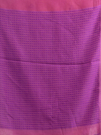 Women's Magenta resham cotton kota check all over Buti jacquqrd Pallu handwoven saree